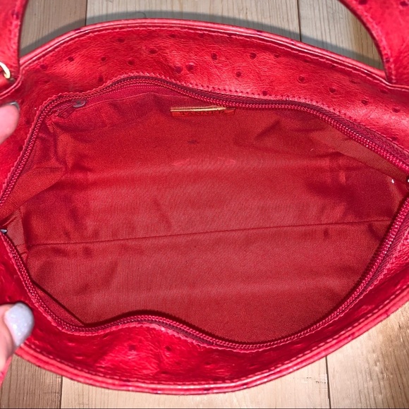 Tanner red leather ostrich pattern bag purse - Picture 9 of 14
